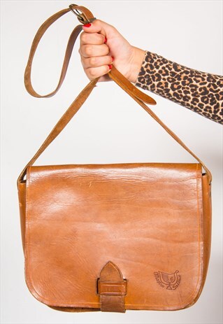 VINTAGE 90'S TAN LEATHER SATCHEL SHOULDER BAG