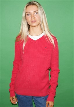 Vintage Y2K Nautica Red Knit Prep Jumper Sweatshirt, Medium