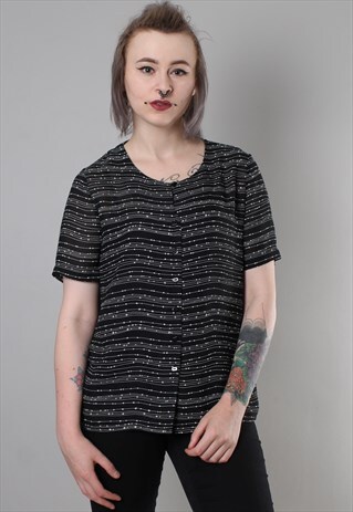 VINTAGE 90S SHEER PATTERNED BUTTON BLOUSE TOP