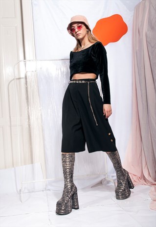 VINTAGE WIDE-LEG TROUSERS 80S HIGH-WAISTED CULOTTES IN BLACK
