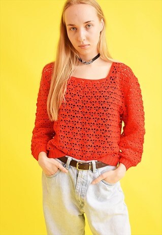80'S RETRO BOHO CROCHET SHEER JUMPER TOP