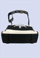 BLACK WHITE COTTON CANVAS SMALL BOXY CASUAL CROSSBODY BAG