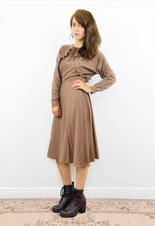 VINTAGE 70S MINK BROWN WINTER OFFICE DRESS