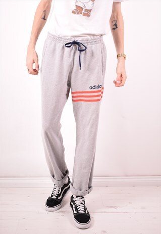 ADIDAS MENS VINTAGE TRACKSUIT TROUSERS LARGE GREY 90S