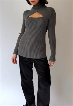 Vintage Grey Y2K Cotton Sweater