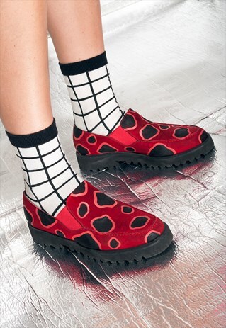 REWORKED VINTAGE HANDPAINTED PLATFORM SHOES IN RED LEATHER