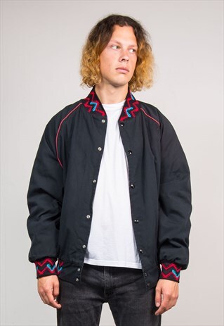 90'S VINTAGE WESTERN STYLE BLACK BOMBER JACKET