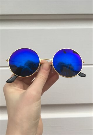 UNISEX 80S STYLE CIRCLE HOLOGRAPHIC REFLECTIVE SUNGLASSES