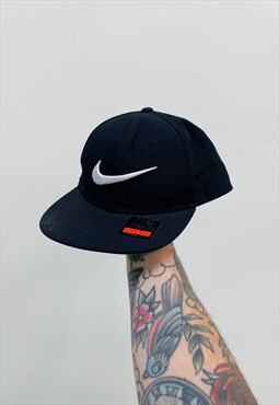 Vintage 90s Nike Snapback Black Flat Peak Hat Cap