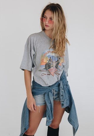 VINTAGE OVERSIZED HARLEY DAVIDSON GREY LOGO T-SHIRT