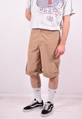 PUMA MENS VINTAGE CARGO SHORTS W40 BROWN CHECK 90'S