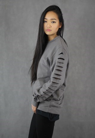 SALE - STEEL GREY DISTRESSED ARMS JUMPER