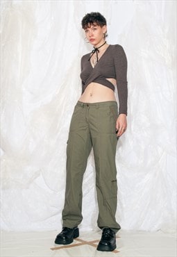 Vintage Y2K Wide Leg Cargo Trousers in Khaki Mud Green