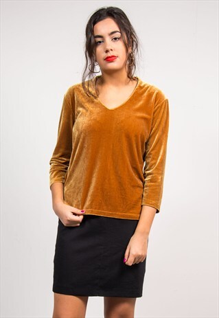 VINTAGE 90'S GOLD V-NECK VELVET TOP