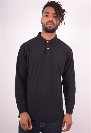 FILA MENS VINTAGE POLO SHIRT LONG SLEEVE LARGE BLACK 90S