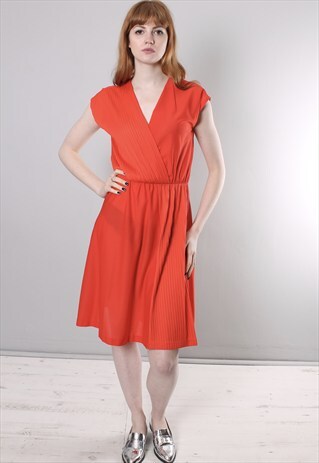 VINTAGE 80S RED WRAP PLEAT SUMMER DRESS