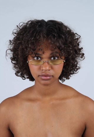 YELLOW AND SILVER LINED SLIM OVAL SUNGLASSES
