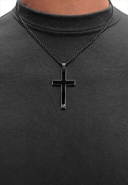 20" Large Crucifix Cross Pendant Necklace Chain - Black