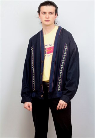 1980'S VINTAGE OVERSIZED CASUAL PANELLED JACKET IN BLUE
