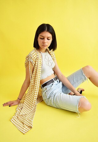 70'S RETRO DOGTOOTH PATTERN CUSTOMIZED KIMONO JACKET TOP