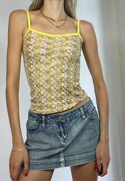 Vintage Y2k Yellow Knitted Cami Top Summer Boho Festival