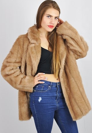 VINTAGE HONEY BROWN FAUX FUR JACKET