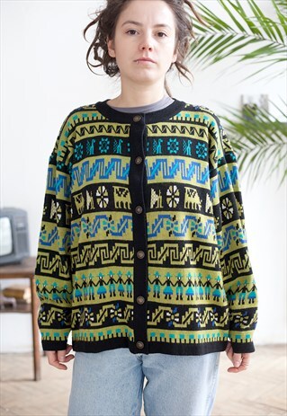 TODAY VINTAGE GRAPHIC KNIT CARDIGAN