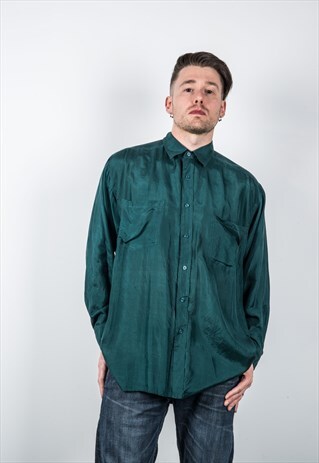 VINTAGE 1980S GREEN SILK SHIRT