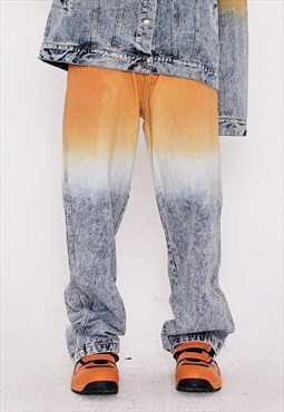 Tie-dye jeans in orange straight fit gradient denim overalls