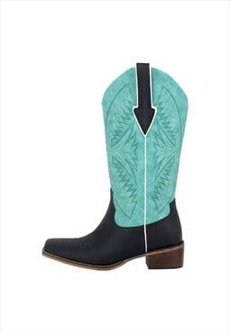 Embroidery Square Toe Split Joint Mid-Calf Western Boots