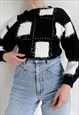 VINTAGE 90S KNITTED MONOCHROME SQUERE PATTERN ALLOVER JUMPER