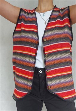 Vintage Striped Ethnic Hennes Sleeveless Top, Medium Size