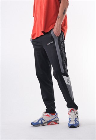 VINTAGE CHAMPION TRACKSUIT POPPER PANTS 90S BLACK