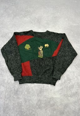 Vintage Knitted Jumper Embroidered Golfer Patterned Knit