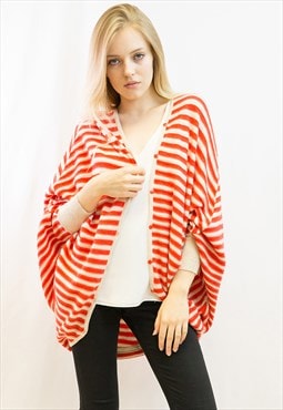 Red Pink multi stripe design soft knit batwing cardigan 