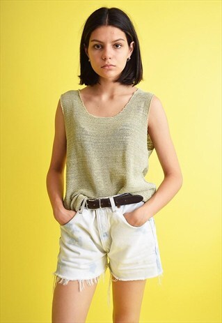 90'S RETRO PASTEL GREEN KNITTED BOHO TANK TOP