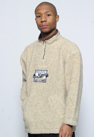 VINTAGE DISNEY MICKEY MOUSE 1/4 ZIP FLEECE BEIGE