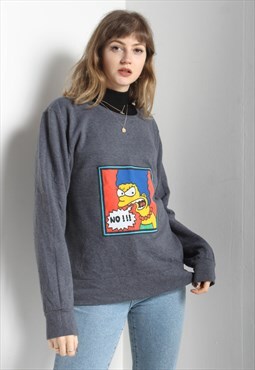Vintage The Simpsons Cartoon Graphic Sweatshirt Grey