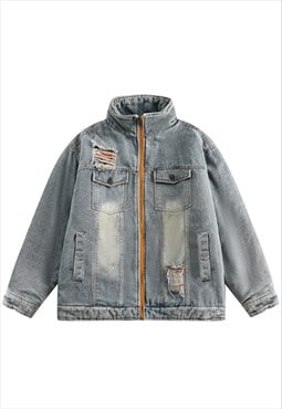 Winter denim jacket padded utility bomber jacket grunge coat