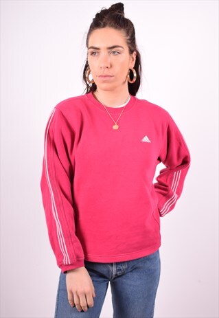 ADIDAS WOMENS VINTAGE SWEATSHIRT JUMPER SMALL PINK 90'S