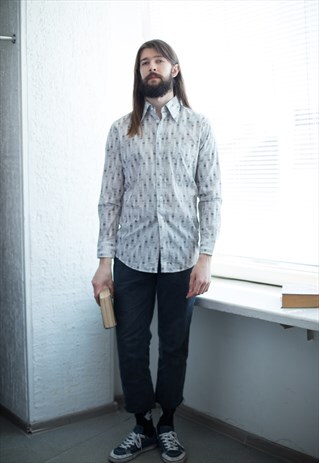 VINTAGE 80'S WHITE PATTERNED COTTON SHIRT