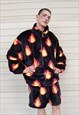FLAME FLEECE SHORTS HANDMADE FIRE BOLT OVERALLS IN BLACK