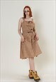 Vintage 70s Cottage Strappy Ditsy Pleated Mini Brown Dress S
