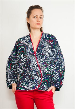 VINTAGE PSYCHEDELIC PRINT CHIFFON KIMONO SLEEVE BLOUSE