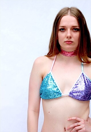 MULTI COLOUR 2 SEQUIN PEAKINI TRIANGLE TOP