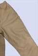 BEIGE BROWN GENUINE LEATHER STRAIGHT LEG TROUSERS 