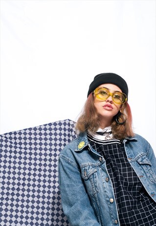 VINTAGE DENIM JACKET 90S ACID SMILEY PATCH JEAN JACKET