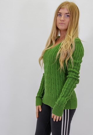 VINTAGE TOMMY HILFIGER JUMPER IN GREEN XS