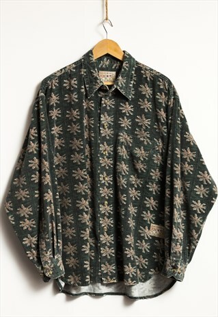 80s Vintage Cotton Corduroy Aztec Abstract Shirt L 19220