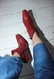 VINTAGES 90S BLOOD RED REAL LEATHER HIGH HEEL POINTY HEELS
